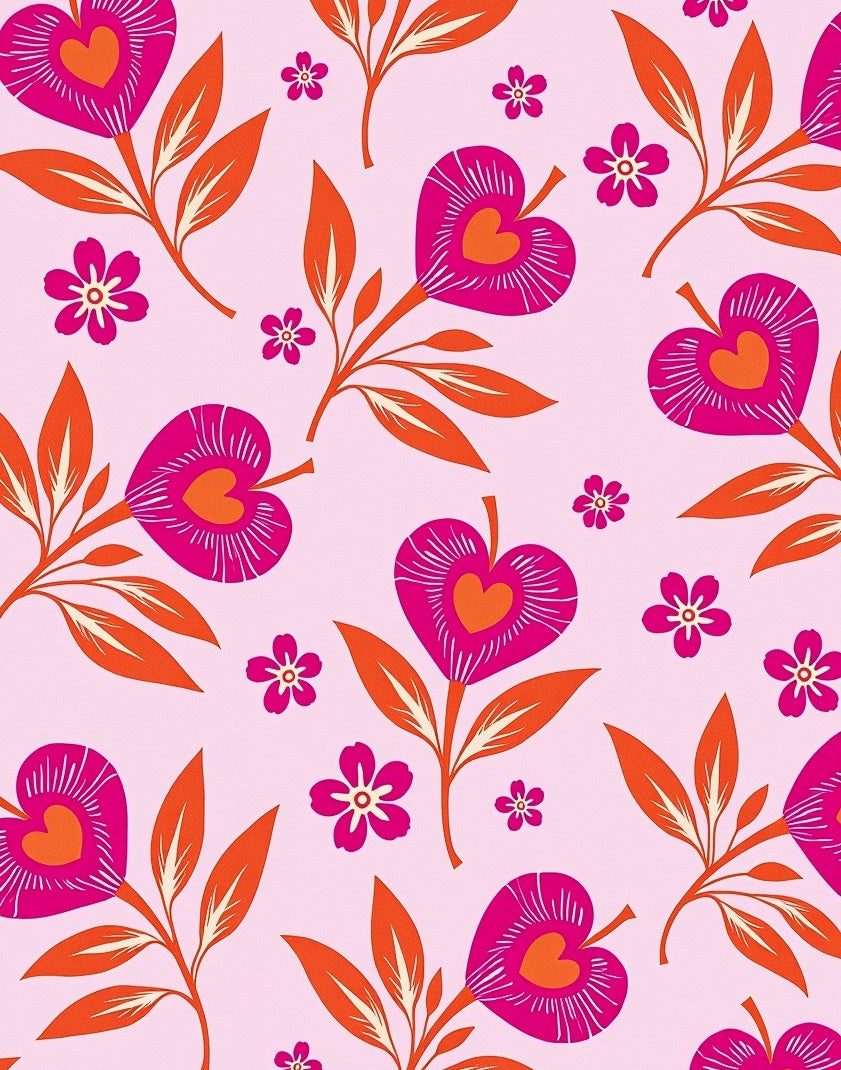 Pink Heart Bloom Leafy Branch Rug