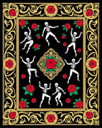 Dancing Skeletons Red Roses Bold Frame Rug