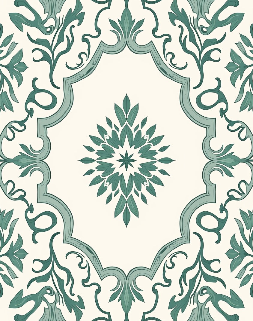 Teal Floral Medallion Frame Rug