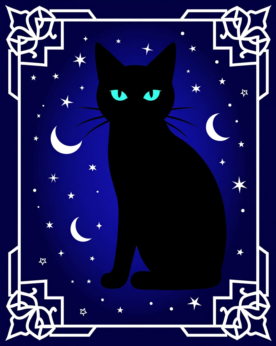Black Cat Night Sky Crescent Moon Rug