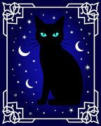 Black Cat Night Sky Crescent Moon Rug