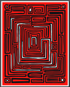 Bold Crimson Grid Labyrinth Rug