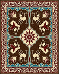 Brown Cream Crimson Deer Medallion Border Rug