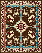 Brown Cream Crimson Deer Medallion Border Rug