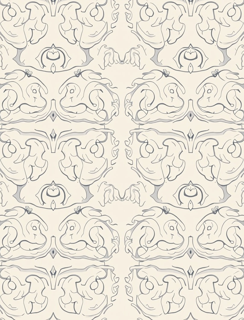 Cream Gray Ornamental Scrollwork Rug