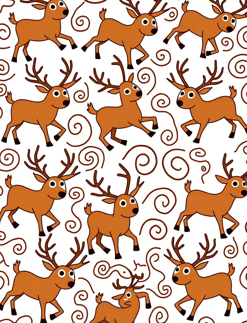 Playful Brown Deer Swirl Whimsy Rug