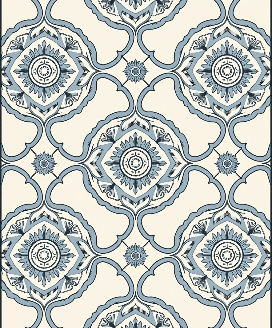 Pale Blue Floral Medallion Rococo Rug