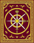 Crimson Gold Sword Compass Emblem Rug