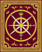 Crimson Gold Sword Compass Emblem Rug