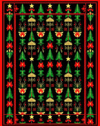 Red Green Black Christmas Trees Stars Rug