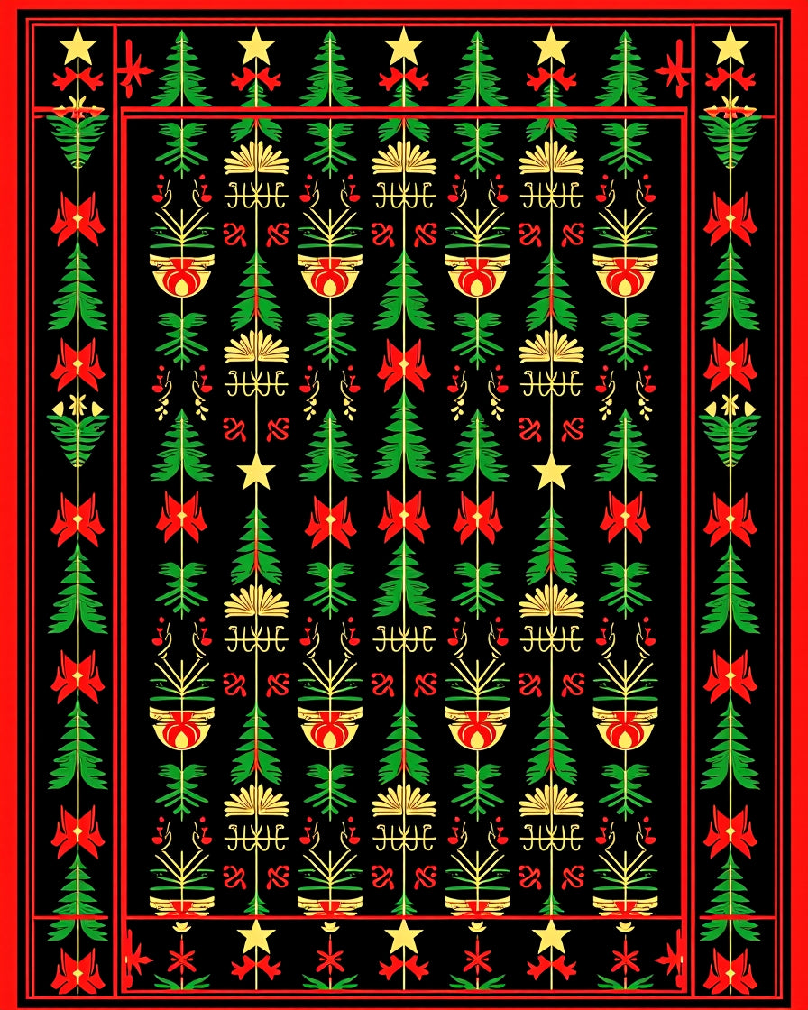 Red Green Black Christmas Trees Stars Rug
