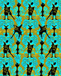 Black Folk Art Turquoise Golden Swirl Rug