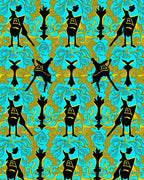 Black Folk Art Turquoise Golden Swirl Rug