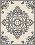 Ornate Grey Floral Mandala Border Rug
