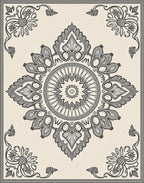 Ornate Grey Floral Mandala Border Rug