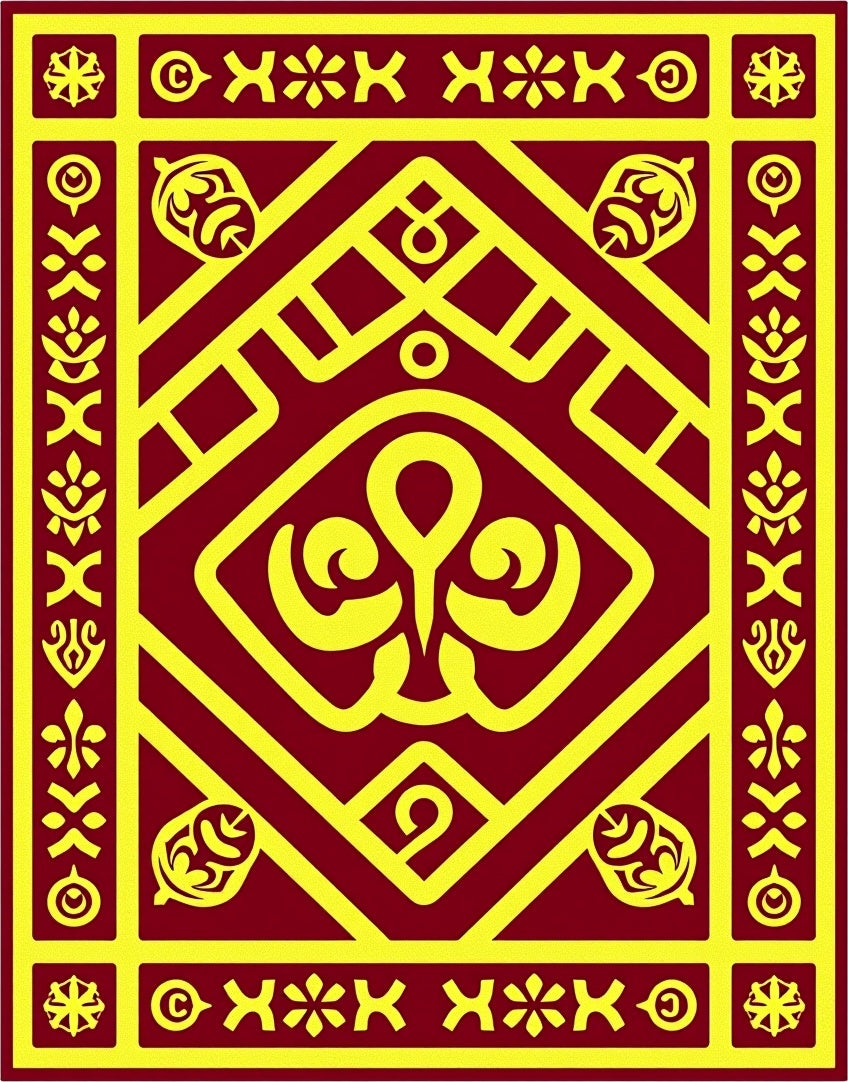 Crimson Yellow Geometric Ornament Rug
