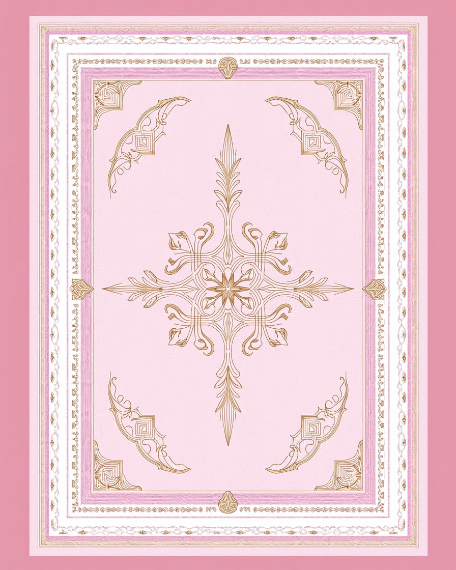 Elegant Pink Golden Floral Medallion Rug