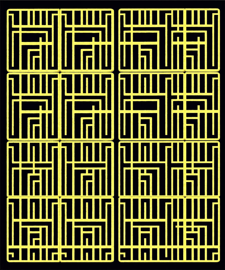 Bold Yellow Geometric Maze Rug