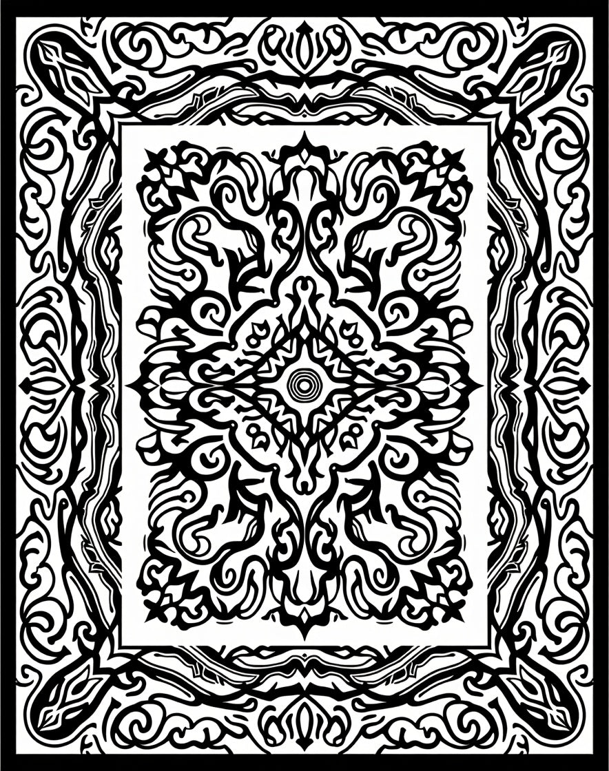 Intricate Black And White Scrollwork Harmony Rug