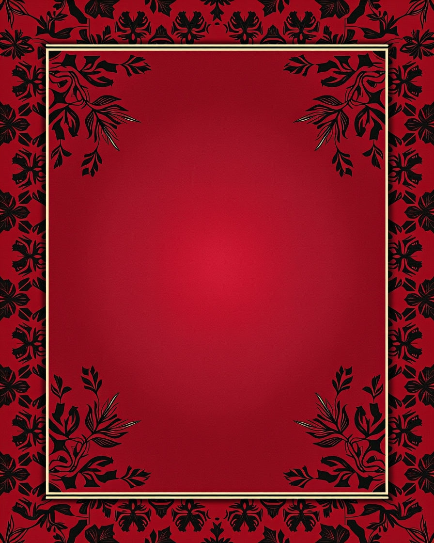 Crimson Black Floral Bordered Background Rug