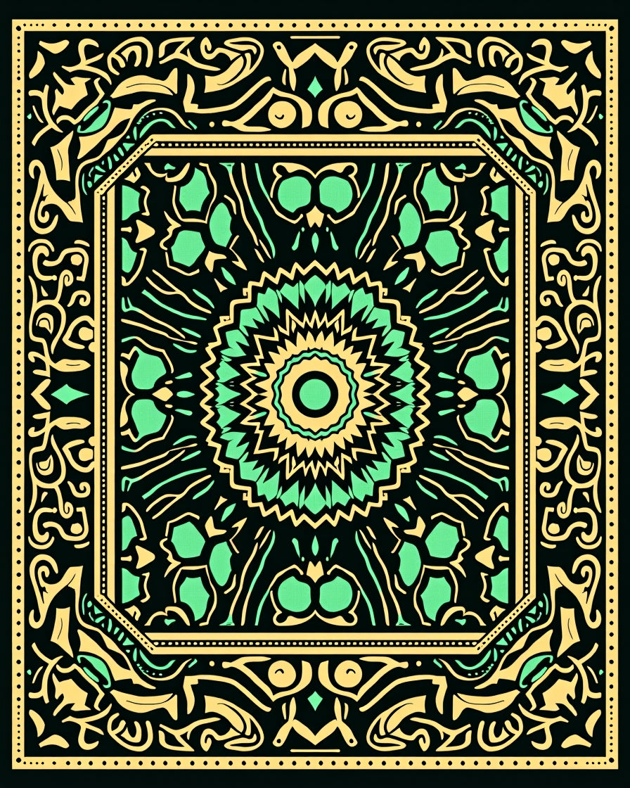 Black Yellow Green Floral Mandalas Rug