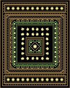 Golden Yellow Green Stars Square Rug