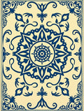Navy Blue Cream Medallion Scroll Rug