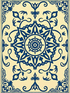 Navy Blue Cream Medallion Scroll Rug