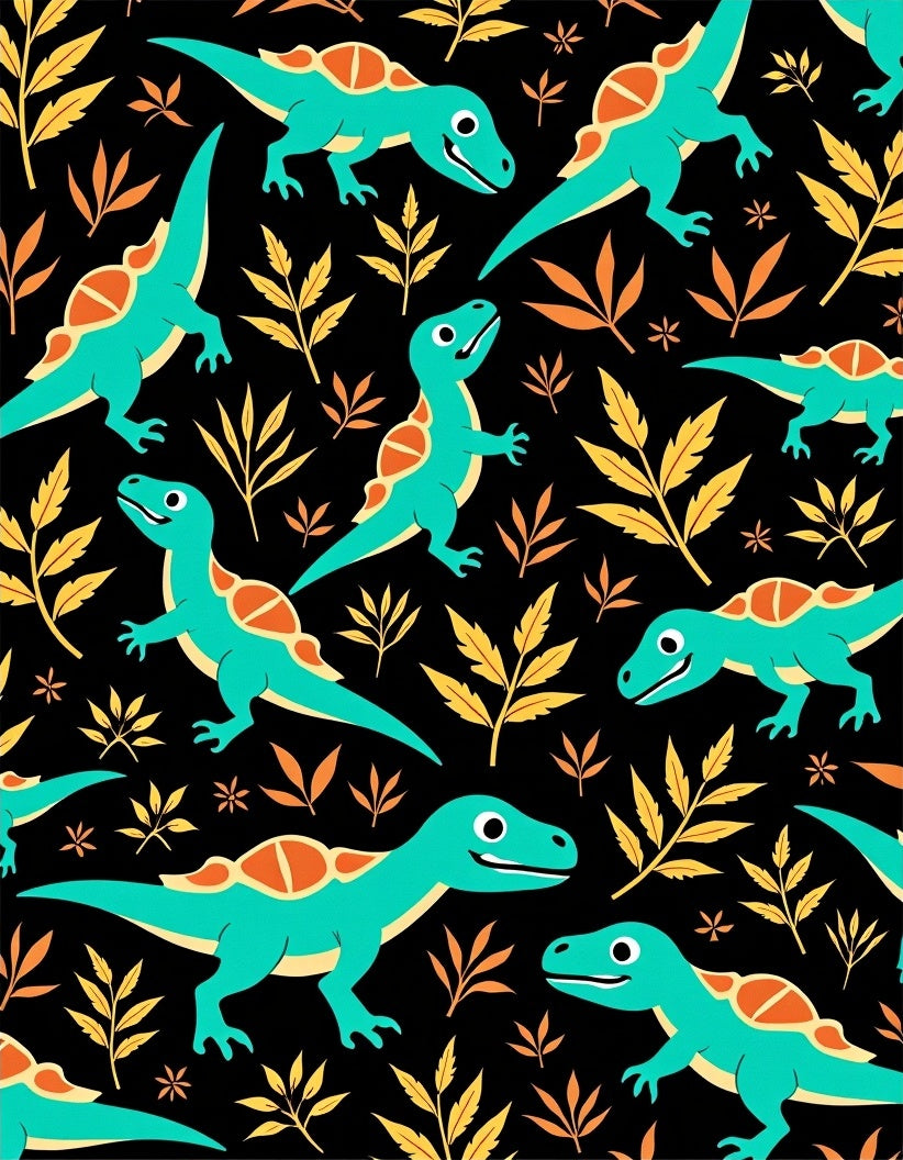 Turquoise Dinosaur Yellow Leaf Background Rug