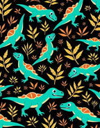 Turquoise Dinosaur Yellow Leaf Background Rug