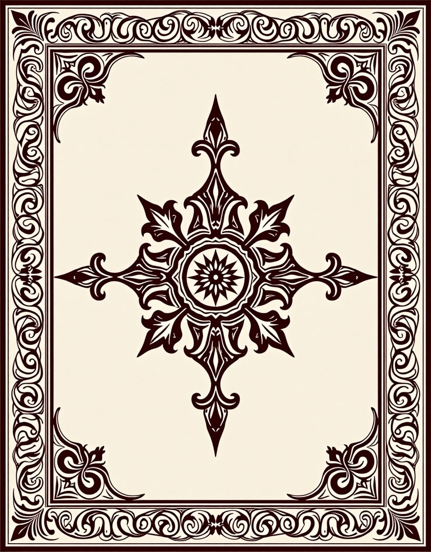 Antique Ivory Dark Brown Medallion Border Rug