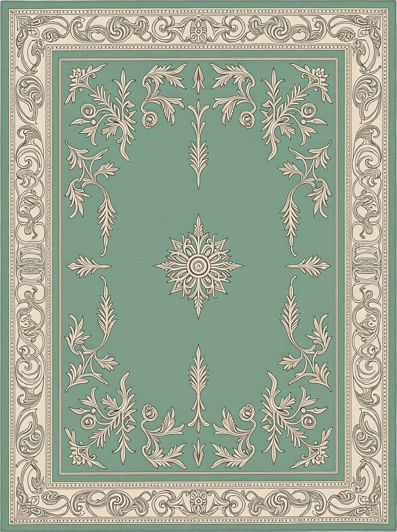 Vintage Teal Floral Scrollwork Medallion Rug