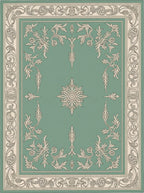 Vintage Teal Floral Scrollwork Medallion Rug