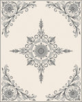 Elegant Gray Floral Medallion Scrollwork Rug