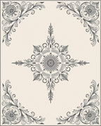 Elegant Gray Floral Medallion Scrollwork Rug