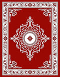 Ornate Crimson Scrollwork Floral Rug