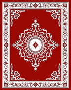 Ornate Crimson Scrollwork Floral Rug
