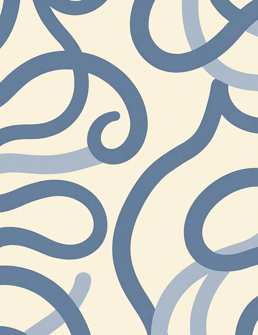 Cream And Blues Swirl Abstract Rug