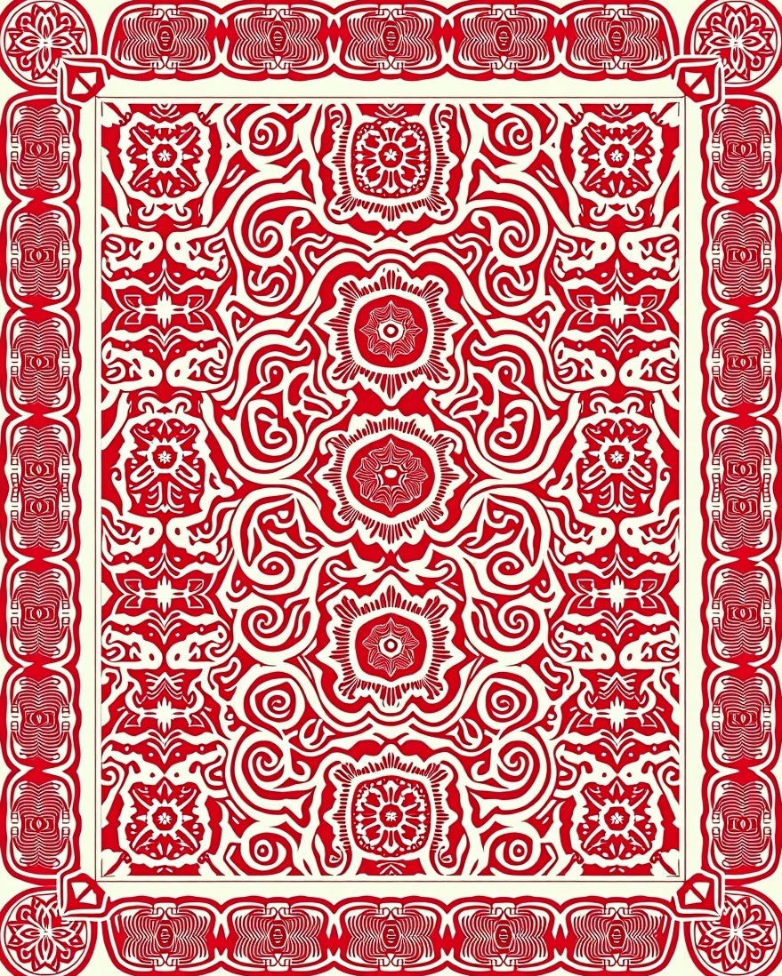Crimson Red Intricate Floral Medallions Rug