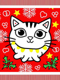 Cute White Christmas Cat Holly Snowflakes Rug