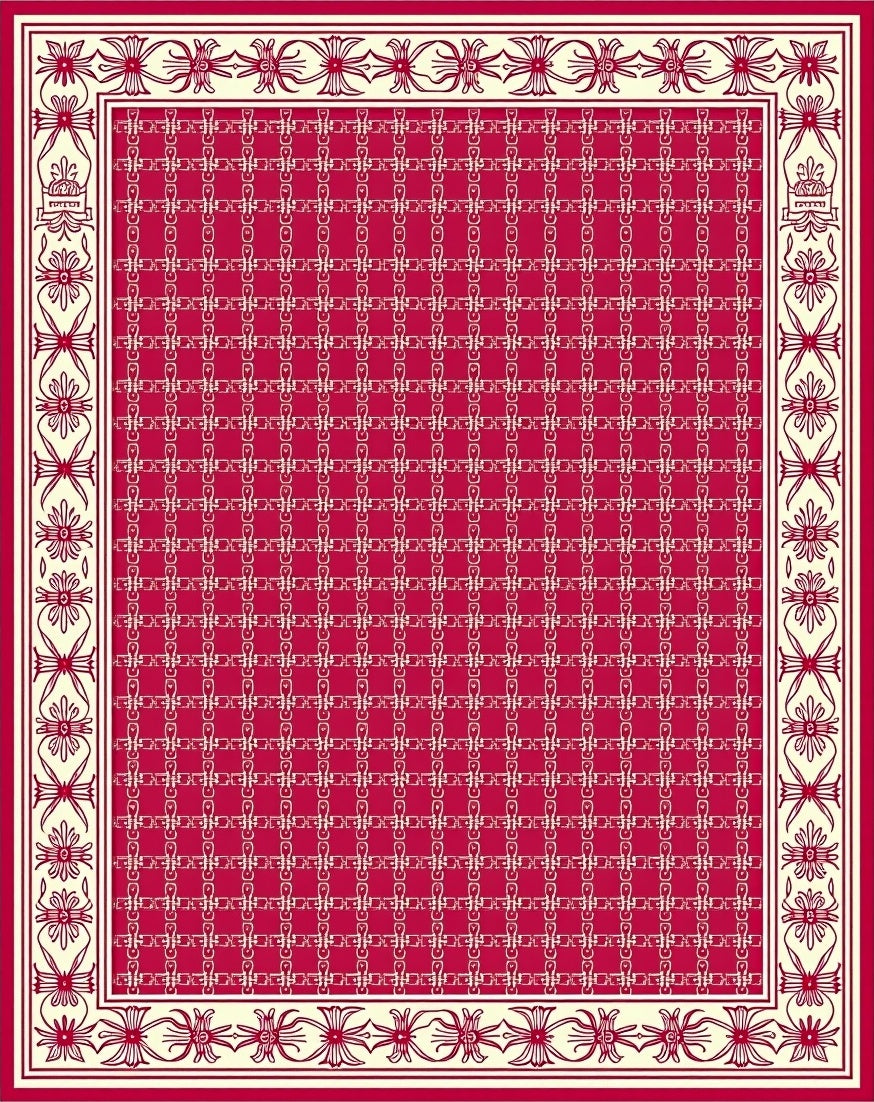 Crimson Ivory Chain Link Border Rug