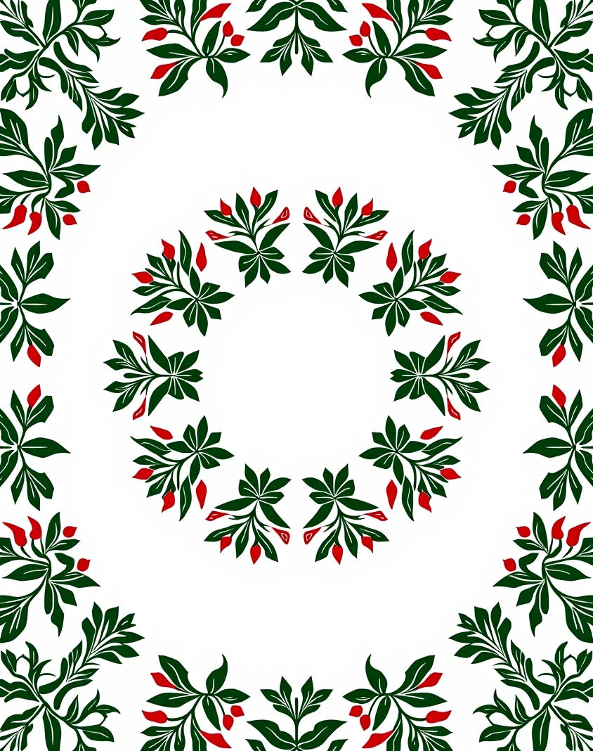 Green Leaf Red Berry Garland Rug