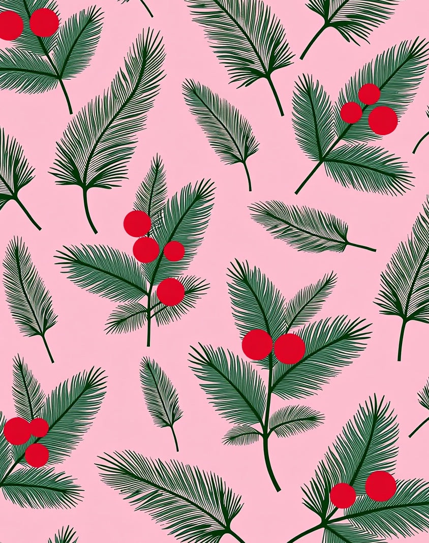 Whimsical Green Fern Red Berry Rug
