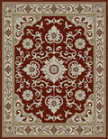 Crimson Floral Scroll Bordered Rug