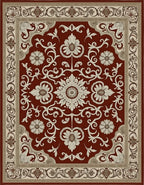 Crimson Floral Scroll Bordered Rug