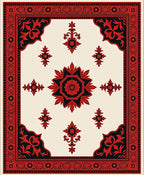 Ornate Crimson Blossom Central Field Rug