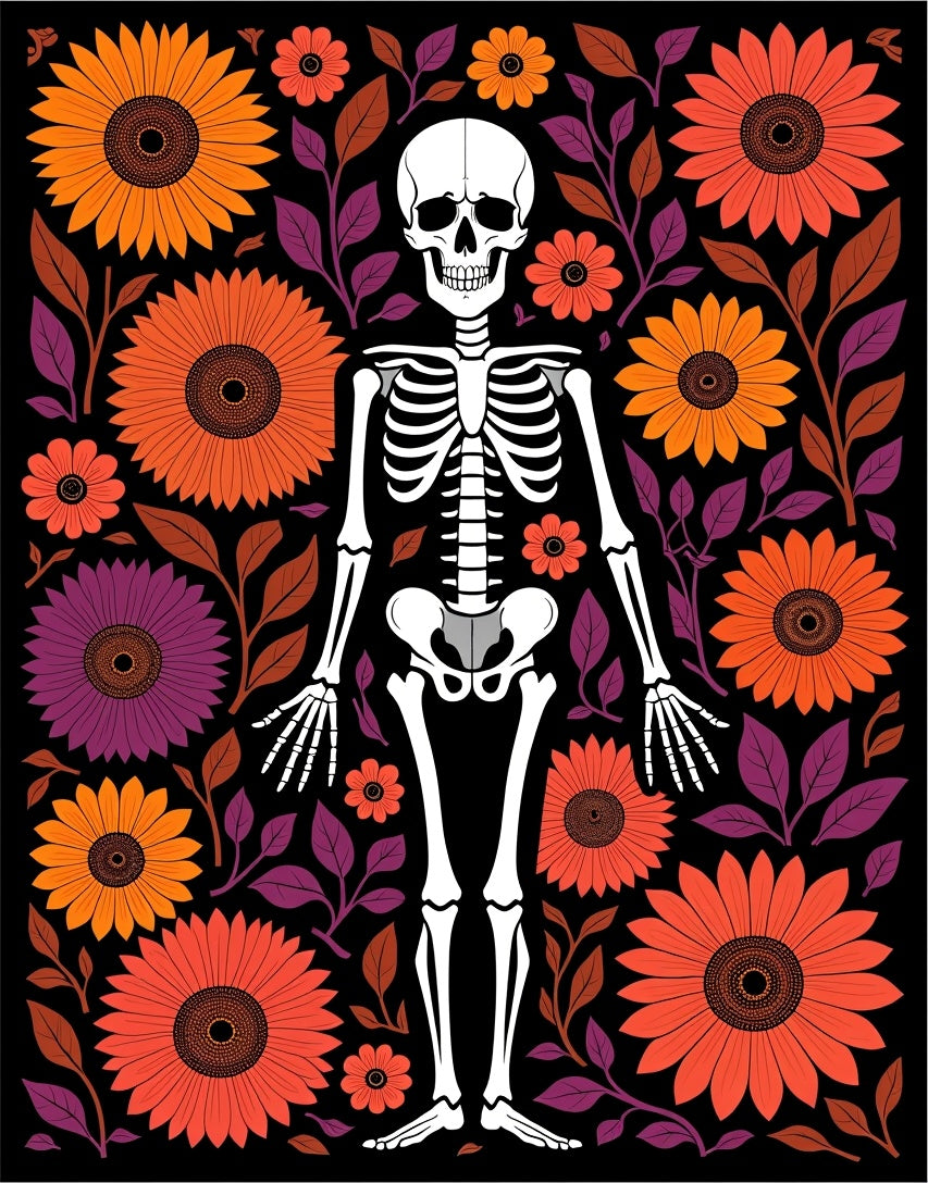 Skeleton With Autumn Floral Arrangement Rug