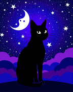 Black Cat Under Starry Moonlit Sky Rug