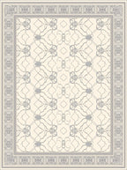 Subtle Gray Filigree Medallion Border Rug