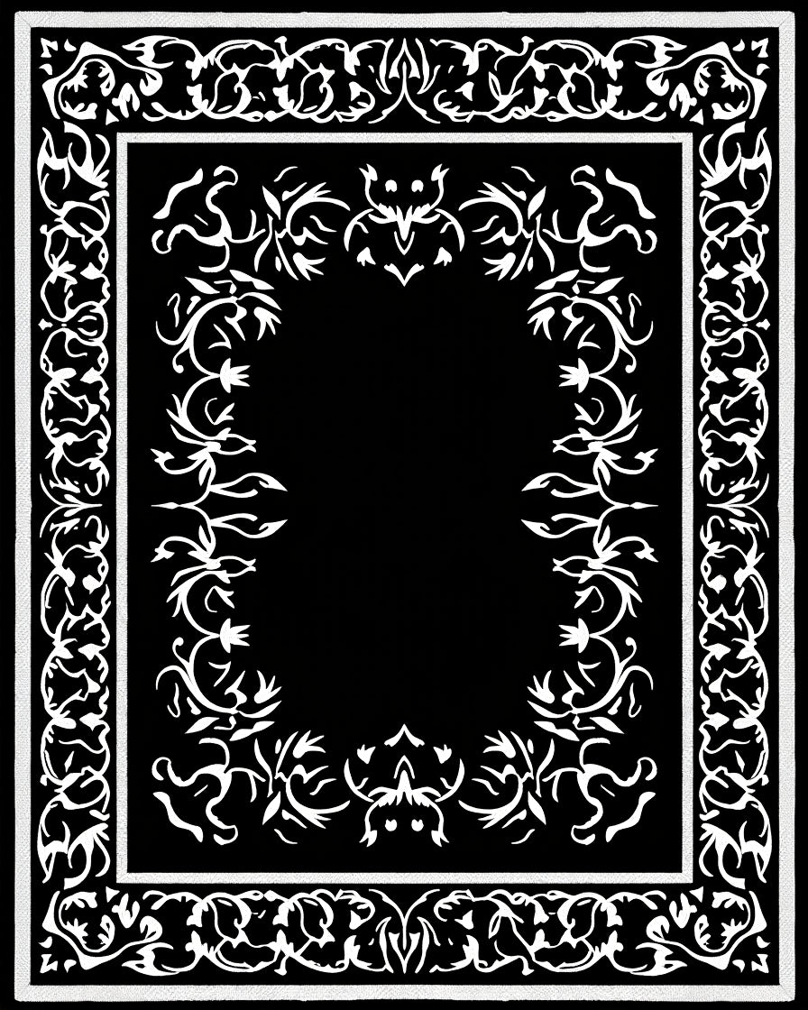 Classic Black White Floral Frame Rug